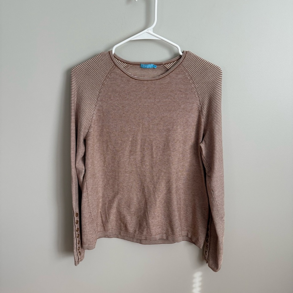 J. McLaughlin Large Jamey Brown Striped Crewneck Sweater VGUC - Picture 2 of 5